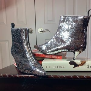 Zara Silver Sequin Kitten Booties